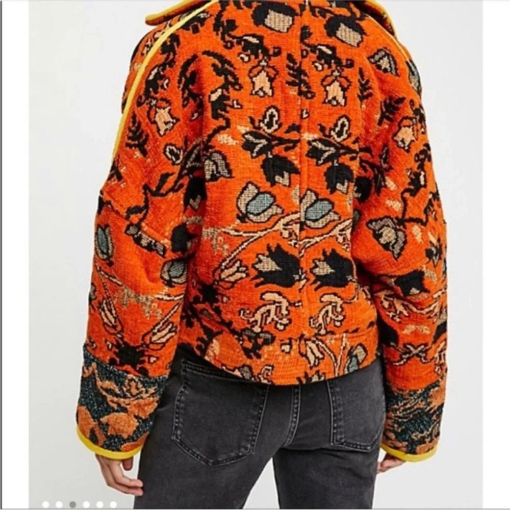 Free People Mosaic printed Boxy Moto Jacket in Orange - Picture 3 of 8